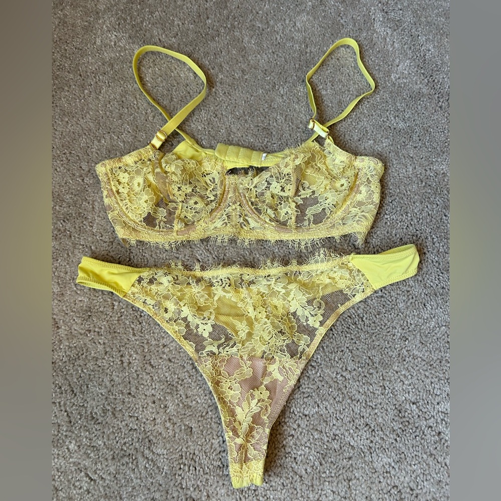Free People Yellow Lace Bra Set